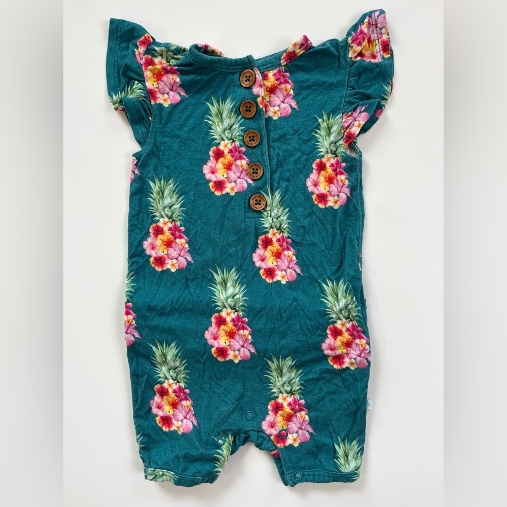 Posh Peanut Baby Vacation Tropical Teal Romper Pink Yellow Floral Pineapple